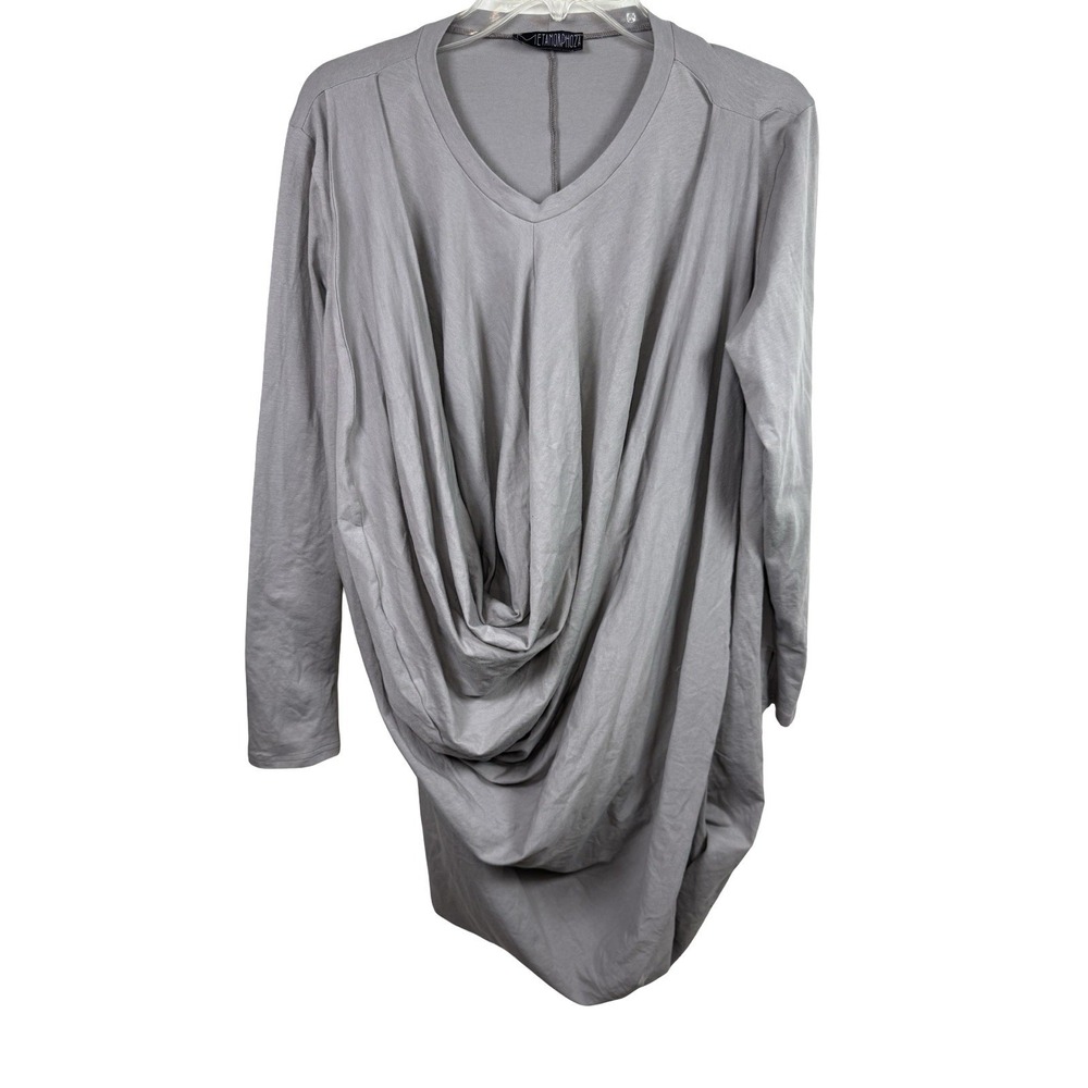 Metamorphoza Gray Avant Garde Asymmetrical Draped Tunic Top Lagenlook Oversized - Picture 3 of 4